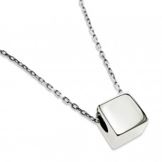 Stainless Steel Small 3D Cube Charm Pendant Necklace